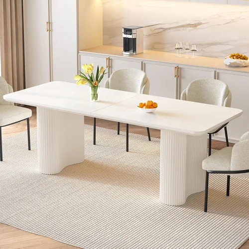 Vista 11 de Mesa de comedor rectangular moderna de 62.99 pulgadas para 4-6, mesa de cocina resistente para sala de estar y reuniones, fácil montaje, color Blanco