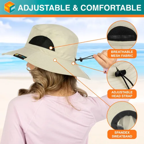 Vista 2 de SUN CUBE Sombrero de ala ancha para hombres y mujeres, sombreros de pesca, protección solar UV, sombrero de pescador, sombrero de pescador