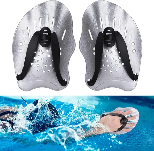 Vista 7 de Hianjoo Aletas de Mano para Natación para Adultos y Jóvenes (1 Par), Aletas de Natación de Fuerza de Entrenamiento para Piscina, Accesorios