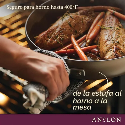 Vista 4 de Anolon Advanced Home - Juego de ollas y sartenes antiadherentes anodizados duros, 9 piezas, color bronce Fácil liberación de alimentos