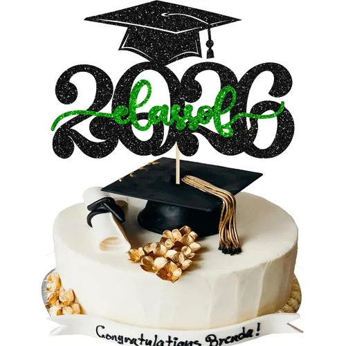 Vista 12 de Gyufise 1 decoración de pastel de graduación azul 2024 de felicitaciones para tartas de graduación 2024, decoración de pastel con purpurina
