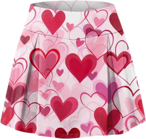 Vista 2 de dgysar Falda de golf para mujer, cintura alta, ligera, con estampado de San Valentín, faldas deportivas, pantalones cortos de yoga, falda pantalón