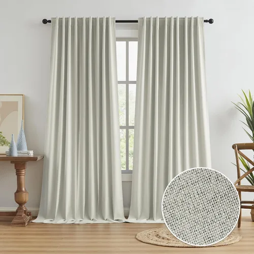 Vista 91 de KEQIAOSUOCAI - Cortinas opacas naturales de 108 pulgadas de largo, cortinas modernas con pestaña trasera, paneles plisados para sistema de cortina