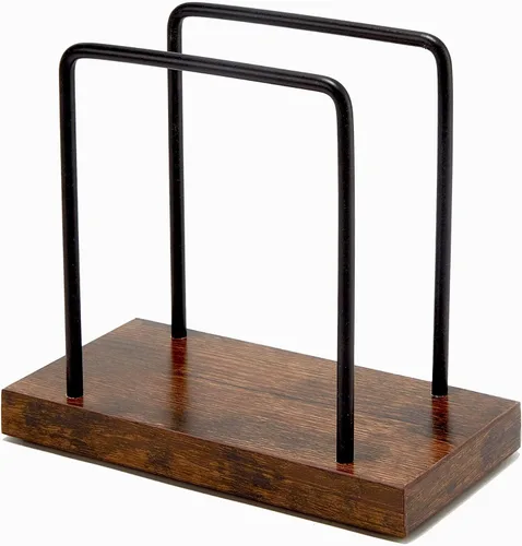 Vista 6 de Servilletas de madera de acacia con alambre de metal, servilletero de pie para mesa