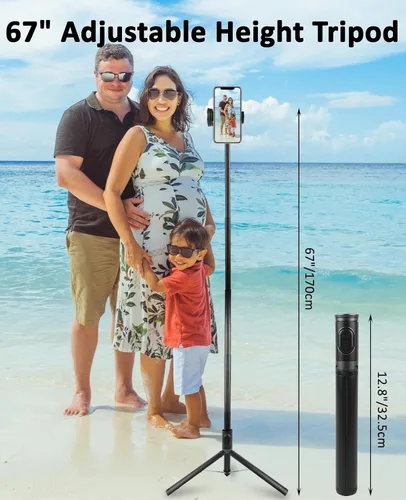Vista 2 de WOVTE Trípode automático para teléfono de 67 pulgadas, trípode para selfie de apertura automática con control remoto inalámbrico, soporte portátil