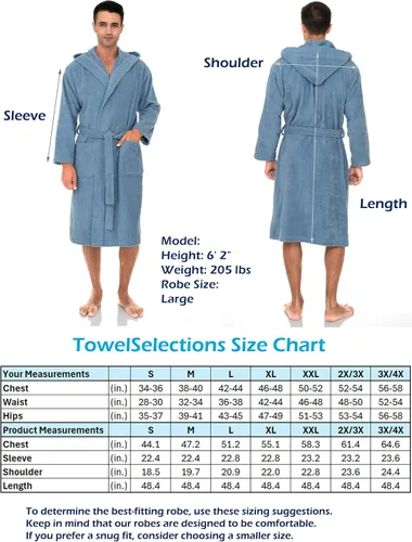 Vista 6 de TowelSelections Bata con capucha para hombre, bata de baño de tela de rizo de algodón de alta calidad, batas de baño suaves para hombres
