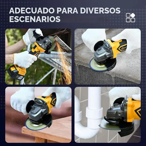 Vista 6 de Amoladora angular inalámbrica sin escobillas, kit de caja de herramientas de amoladora angular de 21 V, con baterías de litio de 2 x 4.0 Ah