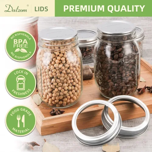 Vista 4 de Dalzom® 24 tapas de conservas con 24 anillos de boca regular, tapas de tarro de masón premium con bandas/anillos para bola, tarros Kerr