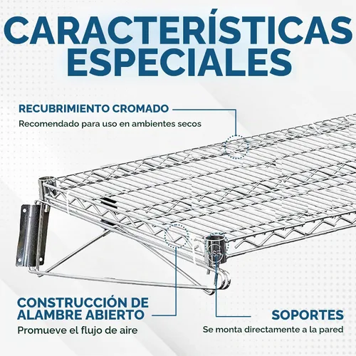 Vista 6 de Estante de pared de alambre cromado de 30 pulgadas