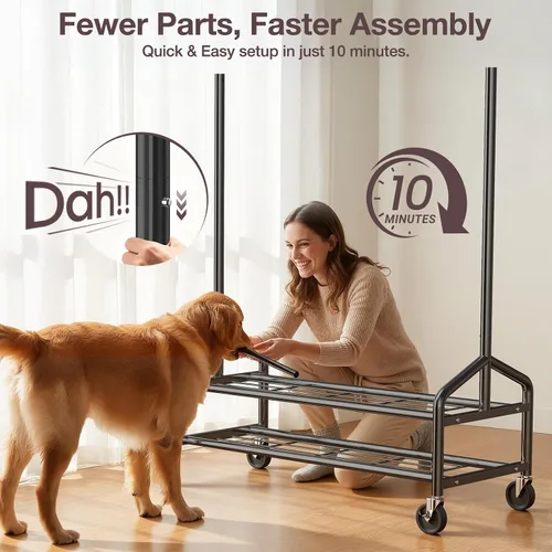 Vista 4 de Perchero de ropa resistente, 650 libras de carga para colgar ropa con 2 estantes resistentes, perchero de metal con ruedas para dormitorio