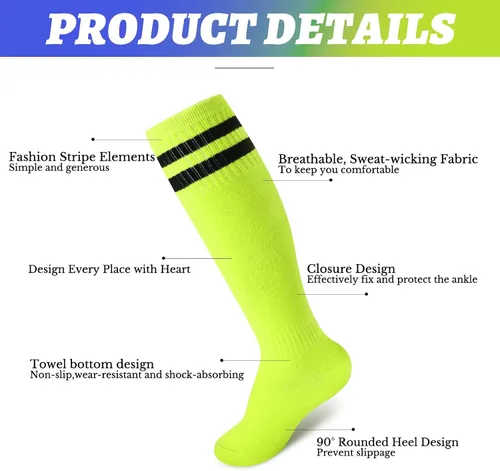 Vista 7 de Unittype 6 pares de calcetines de fútbol para niños pequeños, calcetines de fútbol a rayas juveniles, regalo de Navidad para niños y niñas de 4 a 14