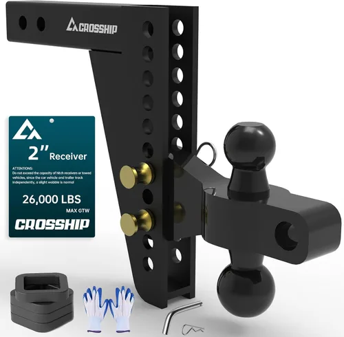 Vista 20 de Enganche de remolque ajustable – Enganche de barra de tracción de caída de aluminio resistente – Se adapta a receptor de 2 pulgadas, caída/elevación
