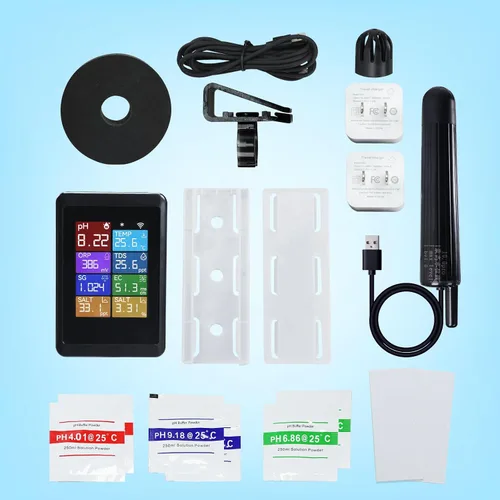 Vista 9 de TEKCOPLUS - Medidor digital de pH con sonda para acuario, hidroponía, piscinas, estanques, laboratorios, 8 en 1, mide pH Temp TDS EC Salinidad ORP