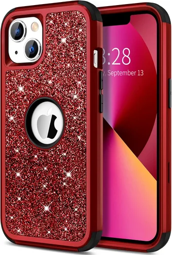Vista 10 de Hython Funda para iPhone 13 Funda con Purpurina, Bonita Cubierta Brillante Resplandeciente con Brillo, Resistente 3 en 1 Híbrida de PC Duro TPU
