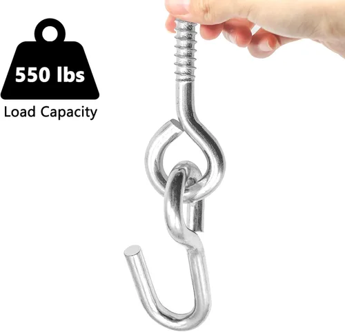 Vista 3 de Bathonly Paquete de 2 ganchos resistentes para colgar, ganchos de hamaca, tornillos de perno de ojo, interior y exterior, capacidad de carga de 550