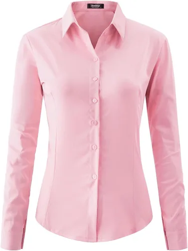 Vista 8 de Jonivey - Camisa de vestir de manga larga elástica con botones para mujer, suave, sin arrugas, para trabajo, casual, negocios, oficina