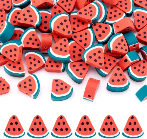 Vista 16 de Cuentas de arcilla polimérica hechas a mano con forma de fruta mixta, cuentas sueltas de color mixto, cuentas espaciadoras para hacer joyas
