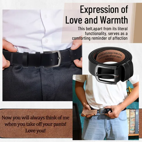 Vista 3 de Cinturón para hombre de regalo para marido, cinturones personalizados para hombres, regalo de cuero grabado para él, cumpleaños, aniversario, boda