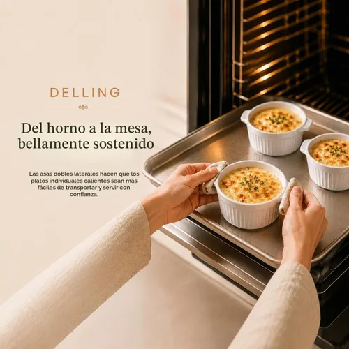 Vista 3 de Delling Ramequines con asa, paquete de 6 cuencos de sopa para sopa de cebolla francesa, pastel de olla, pasteles de lava, crema brulee, plato