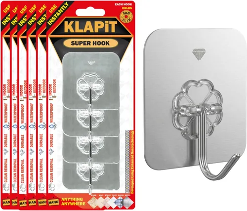 Vista 12 de KLAPiT Super Hook - Ganchos de pared adhesivos de alta resistencia, soporta hasta 11 libras, impermeable, sin daños, fácil de instalar en azulejos