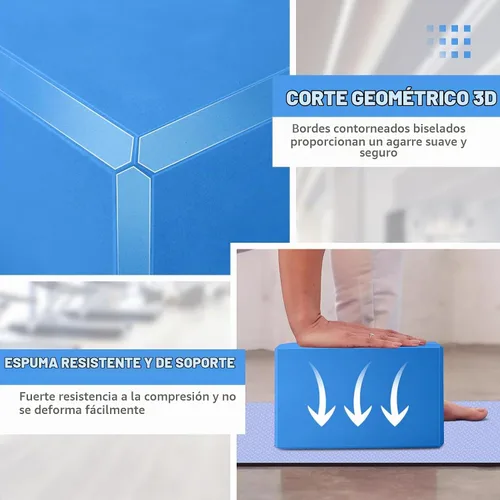 Vista 3 de Bloques de yoga Bloque de espuma de apoyo sin látex con bordes biselados, bloques de ejercicio antideslizantes para pilates, meditación