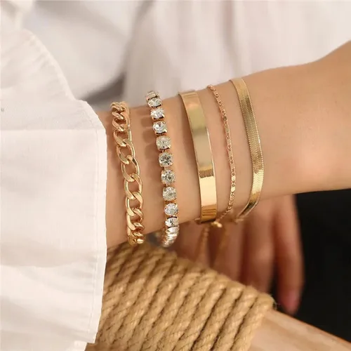 Vista 9 de Long tiantian Pulsera de oro gruesa para mujer, pulseras de oro delicadas, pulseras para mujer, pulseras apilables de eslabones de cadena