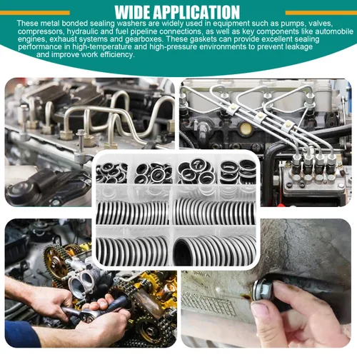 Vista 7 de 265 piezas NBR Arandelas de sellado unidas de metal, acero chapado en zinc métrico autocentrado Dowty Seal Junta de sellado aplastante Kit surtido