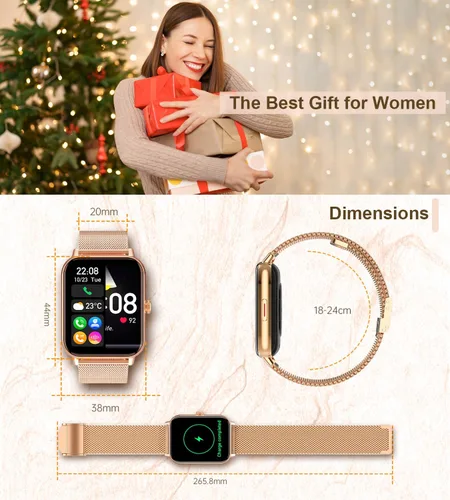 Vista 8 de Reloj inteligente para mujer con respuesta de llamadas Bluetooth, reloj de fitness con esfera de 1.85 pulgadas con monitor de sueño de frecuencia
