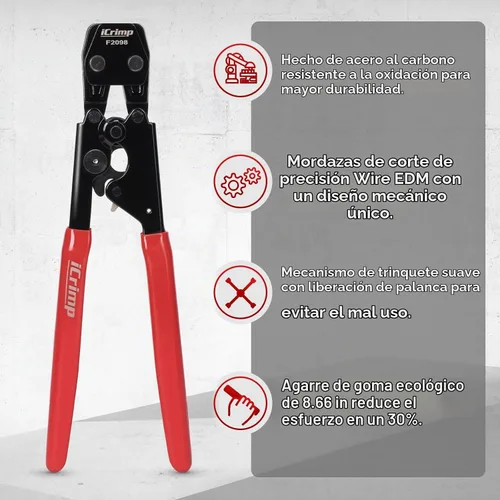 Vista 2 de IWISS PEX - Crimpadora para abrazaderas de acero inoxidable de 3/8 a 1 pulgada. Incluye 20 abrazaderas de 1/2 pulgada y 10 abrazaderas de 3/4