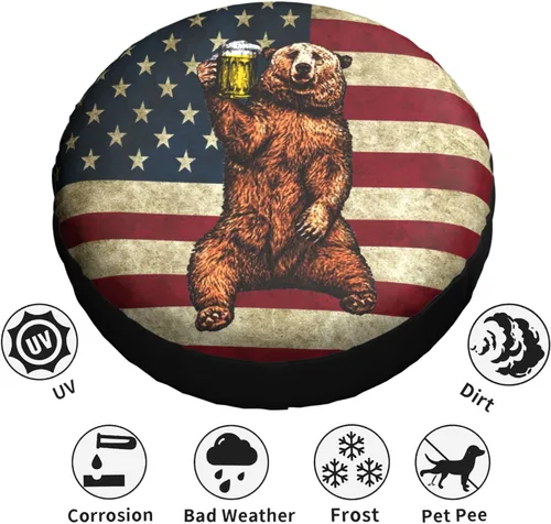 Vista 5 de Happy Camper Bear - Cubierta de neumático de repuesto para remolques, cubiertas de ruedas de caravana, con bandera estadounidense, protectores