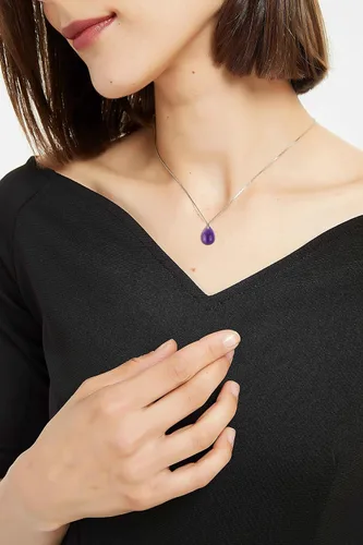 Vista 3 de COAI Collar de cristal curativo con lágrima plateada para mujer