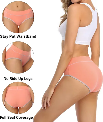 Vista 3 de wirarpa - Ropa interior elástica de algodón para mujer, cómodas, de media cintura, pantaletas transpirables, Multipaquete