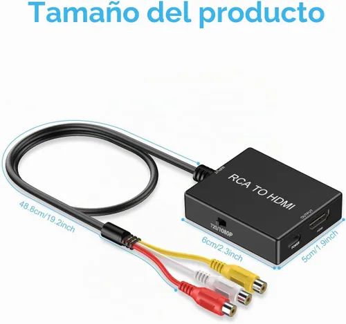 Vista 5 de Adaptador convertidor Uzifhdhi de RCA a HDMI, convertidor de AV a HDMI con cable HDMI compatible con PAL/NTSC para PS2/VHS/VCR/DVD Blue-Ray, etc.