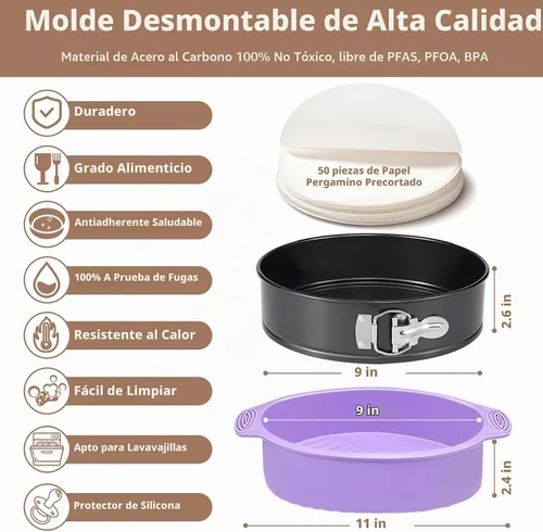 Vista 5 de Springform - Molde antiadherente para tarta de queso de 9 pulgadas