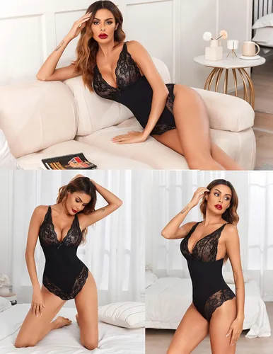 Vista 6 de Avidlove Body de lencería para mujer con broche en la entrepierna, babydoll de una pieza