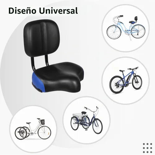 Vista 5 de Asiento de bicicleta con respaldo – Sillín de bicicleta de gran tamaño con soporte de espalda, asiento ancho acolchado de poliuretano