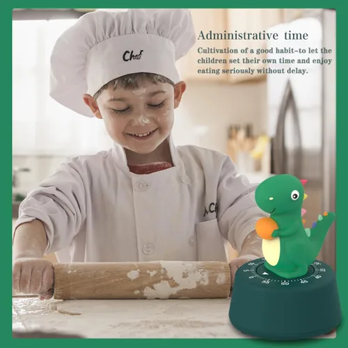 Vista 2 de ELE DEPI Temporizador de cocina mecánico de 60 minutos, lindo temporizador de dinosaurio para niños, temporizador de huevos de cuerda para cocinar