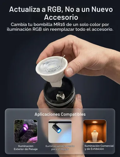 Vista 8 de Gardenreet RGBCW - Bombilla LED MR16, 12 V, bajo voltaje, regulable, halógeno, repuesto para caminos al aire libre e interiores, cambio