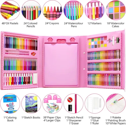 Vista 2 de Suministros de arte, paquete de 208 suministros de dibujo para niñas, niños, principiantes, adolescentes, kit de pintura artística, estuche