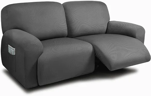 Vista 18 de ULTICOR Fundas para sofá reclinable de 8 piezas, fundas elásticas con hilo teñido para sofá reclinable de 3 cojines, gruesas, suaves y lavables Gris