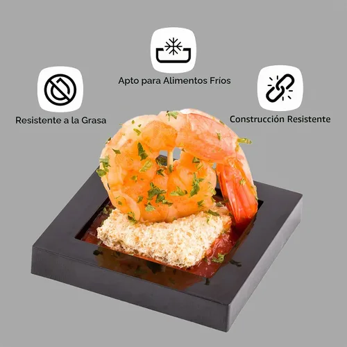 Vista 4 de Restaurantware Platos de postre de 2.5 x 2.5 pulgadas, 20 platos desechables para aperitivos, para alimentos fríos, mini platos de plástico negro