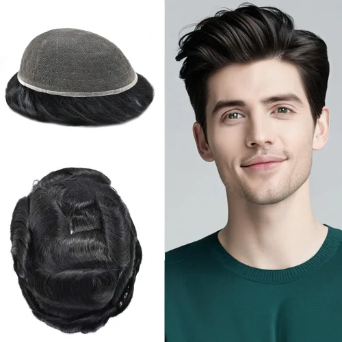 Vista 65 de Peluca de cabello humano con encaje completo, línea capilar real, para hombre, peluca de cabello con nudo blanqueado, pieza de pelo para hombres