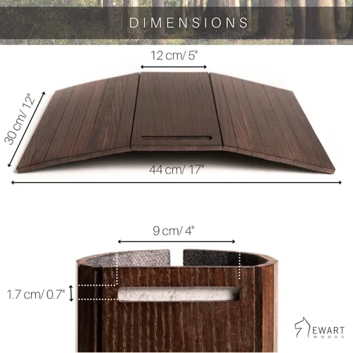 Vista 2 de Bandeja de brazo de sofá, mesa de sofá, mesita de noche, posavasos de madera, taza de café, reposabrazos plegable, protector de extremo, plegable