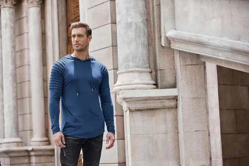 Vista 3 de COOFANDY Sudaderas con capucha atléticas para hombre, ligeras, plisadas, manga raglán