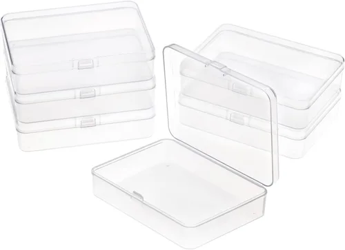 Vista 11 de Paquete de 6 recipientes pequeños de plástico, organizador de cuentas rectangulares transparentes con tapas para crayones y manualidades, soporte