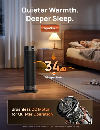 Vista 6 de Dreo – Calentador ambiental para habitación grande, calentador eléctrico de 23 pulgadas para uso en interiores, torre de 8 protecciones seguras