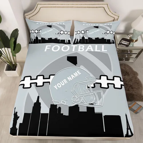 Vista 27 de Erosebridal Juego de sábanas bajeras personalizadas de fútbol americano para niños y niñas, juego de cama de jugadores de fútbol, juego de ropa