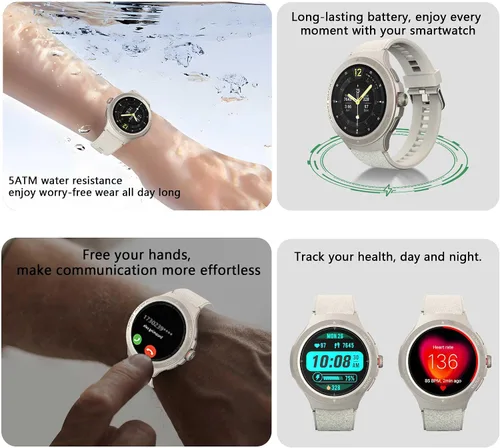 Vista 3 de Reloj inteligente militar con monitor de frecuencia cardíaca, brújula, linterna, GPS, reloj inteligente de 1.43 pulgadas con más de 170 modos
