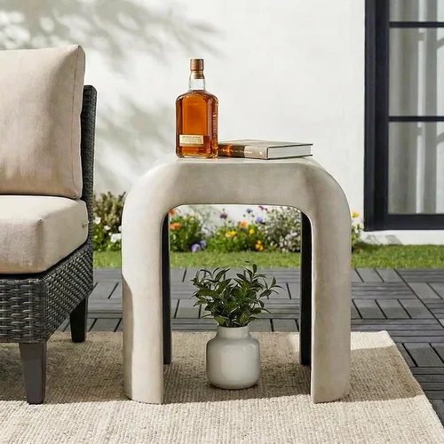 Vista 9 de SUNBURY Mesa auxiliar de hormigón al aire libre, mesa auxiliar redonda de patio de 16 pulgadas de ancho con forma de arco Mesa decorativa