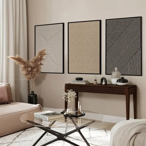 Vista 21 de Imágenes abstractas modernas para pared, arte de pared bohemio y neutro, arte de pared de línea minimalista, arte de pared beige, negro y marrón